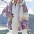 thumbnail image 1 of Women Fall Winter Warm Plush Hooded Coat Contrast Color Long Sleeve Zip Up Thick Cardigan Jacket, 1 of 9