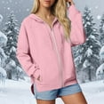 thumbnail image 1 of Women Fall Zip up Hoodies Long Sleeve Lightweight Plus Size Hooded Sweatshirt Side Split Jackets with Pocket New Casual Jackets for Women Fall Pinky XL, 1 of 5