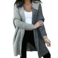 thumbnail image 1 of Women Fall and Winter Open Front Long Sleeve Hooded Knit Cardigan Color Block Outwear Coats Light & Dark Grey XL, 1 of 7