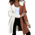 thumbnail image 1 of Women Fall and Winter Open Front Long Sleeve Hooded Knit Cardigan Color Block Outwear Coats White & Red XL, 1 of 7