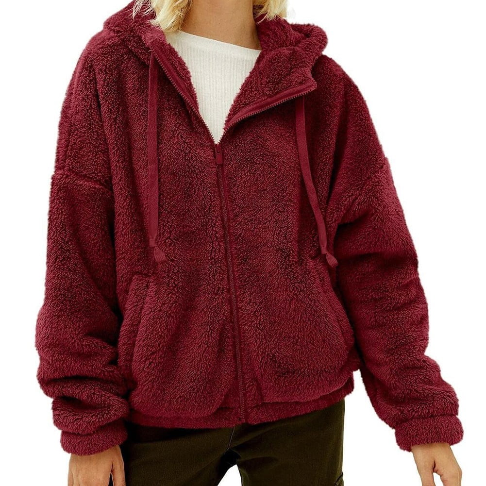 Women Fall winter Casual Loose Sweatshirt Plush Hooded jacket Pockets ...