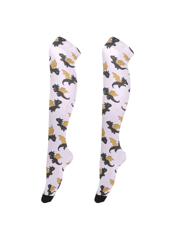 Women Fantasy Dragon Pattern Over Knee Thigh High Socks
