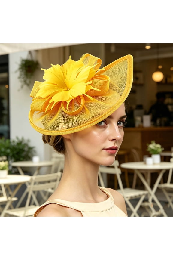 Women Fascinator Hats Flower Tea Party Hat,Yellow