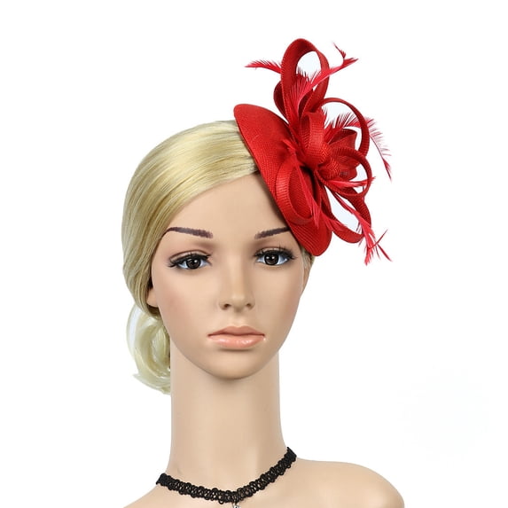 Women Fascinators Hats Tea Party Headband Hair Clip Feathers Hat for Wedding Cocktail Party Derby Hat for Women Fascinators Hat for Women Fascinators Hats for Women Tea Party Red One Size