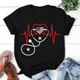 thumbnail image 1 of Women Fashion 4Th Of July Independence Day Nurse Heartbeat Print T-Shirts Fashion Casual Short Sleeve Daily Outdoor Shirt Tops, 1 of 4