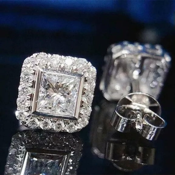 Women Fashion 925 Silver Stud Earring Cubic Zircon Wedding Party Jewelry A Pair