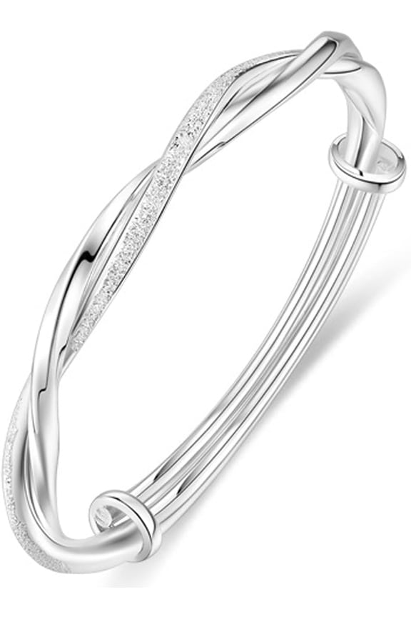 Women Fashion 925 Sterling Silver Bangles Bracelets Ladies Cross Twisted Adjustable Handmade Bracelets Simple Bangle Bracelet for Mom Wife Mothers Day Valentine Gift