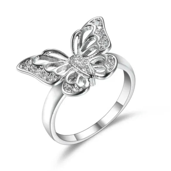 Women Fashion AAA Cz Butterfly Band 925 Silver Engagement Wedding Ring Size 6-10
