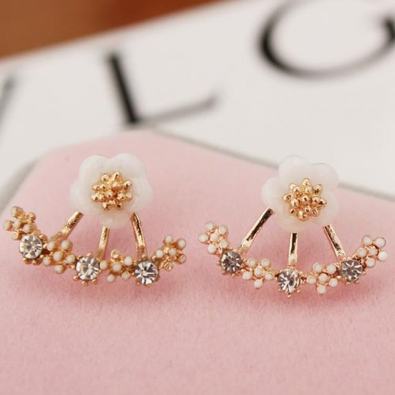 Women Fashion Accessories Crystal Stud Earrings Boucle d'oreille Femme Flower Earrings Gold Bijoux Jewelry Silver