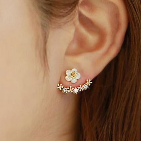 Women Fashion Accessories Crystal Stud Earrings Boucle d'oreille Femme Flower Earrings Gold Bijoux Jewelry Silver