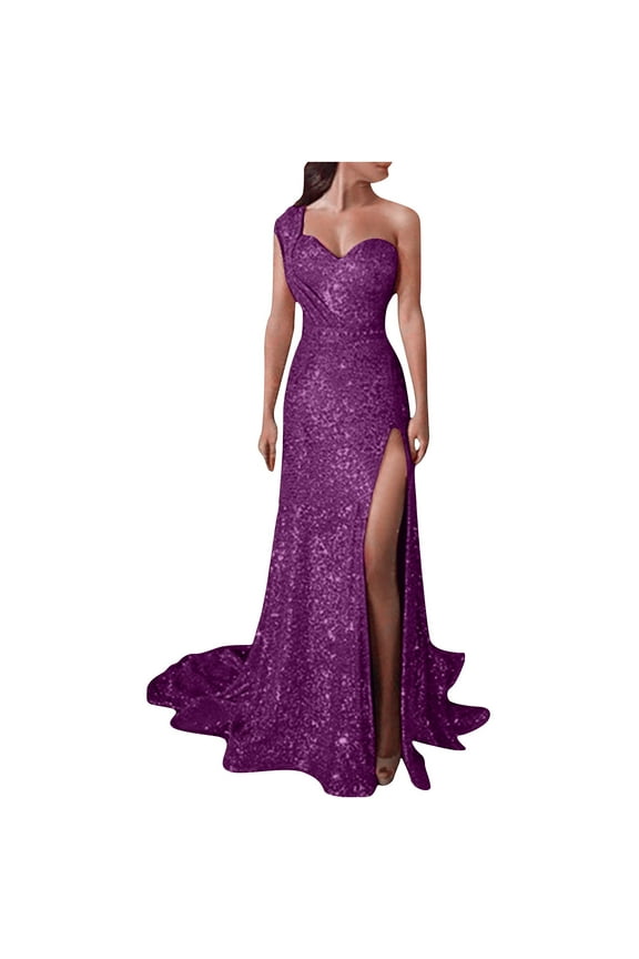 Women Fashion Ballgown Formal Cocktail Dress Olyvenn Straps Sleeveless Prom Dress Sexy Off Shoulder Skew Collar High Waist Sequins Sundress Side Slit Slim Flowy Evening Party Smocked Purple 8