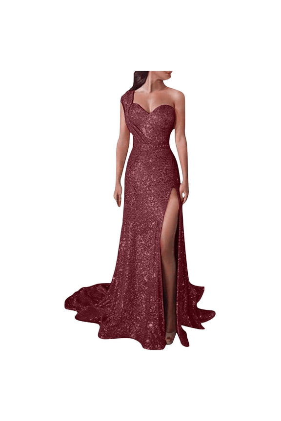 Women Fashion Ballgown Formal Cocktail Dress Olyvenn Straps Sleeveless Prom Dress Sexy Off Shoulder Skew Collar High Waist Sequins Sundress Side Slit Slim Flowy Evening Party Smocked Wine 14