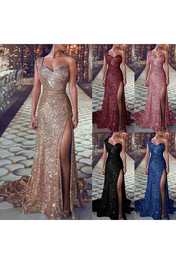 Women Fashion Ballgown Formal Cocktail Dress Olyvenn Straps Sleeveless Prom Dress Trendy Off Shoulder Skew Collar High Waist Sequins Sundress Side Slit Slim Flowy Evening Party Smocked Black 4