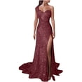 thumbnail image 1 of Women Fashion Ballgown Formal Cocktail Dress Olyvenn Straps Sleeveless Prom Dress Trendy Off Shoulder Skew Collar High Waist Sequins Sundress Side Slit Slim Flowy Evening Party Smocked Wine 16, 1 of 6