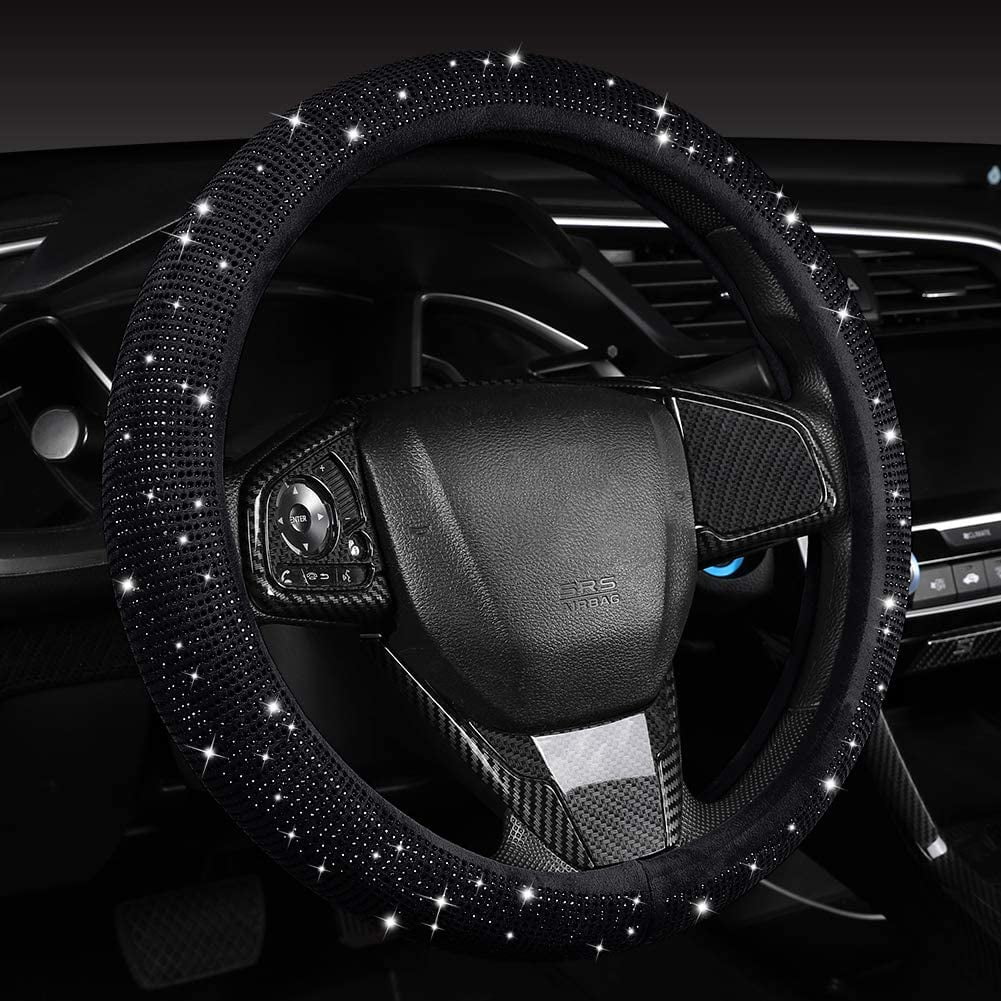 Soft Leather Diamond Crown Three-piece Car Without Inner Ring Steering Wheel Cover Handbrake Handle Cover