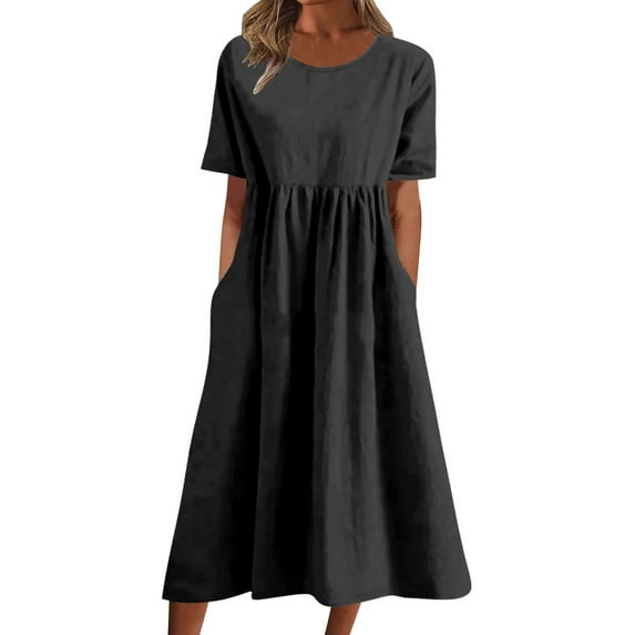 Women Fashion Boho Dress Short Sleeve O Neck Pocket Dress Casual Chambray Striped Dress Swing Dress Short Casual Dresses for Women Mid Dresses for Women Casual Summer Dresses for Women Casual