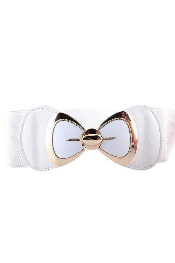 Women Fashion Bowknot Buckle Waistband Wide Elastic Stretch Waist Belt WH