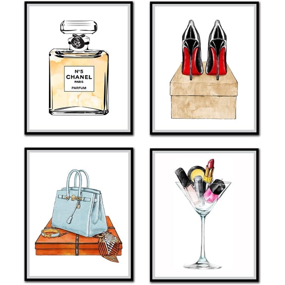 Women Fashion Canvas Wall Art, Bedroom Wall Decor, Perfume Modern Art Posters,Fashion High Heels, Lipstick Makeup,Girls Room Decor Fashion Poster 8x10 inch Unframed