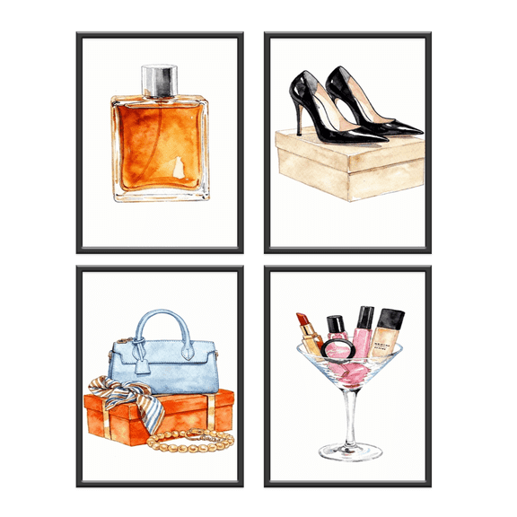 Women Fashion Canvas Wall Art, Bedroom Wall Decor, Perfume Modern Art Posters,Fashion High Heels, Lipstick Makeup,Girls Room Decor Fashion Poster 8x10 inch Unframed