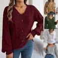 thumbnail image 1 of Women Fashion Casual Button Long Sleeve V-Neck Keeping Warm Outing Sweater Khaki qILAKOG Size S, 1 of 8