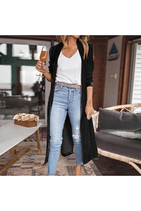 Women Fashion Casual Coat Velvet Loose Elastic Coat Long Outwear Coat Long Casual Coat Cardigan Pocket Solid Coat plus Size Cardigan Long Open Cardigans for Women Sweater Leopard Cardigan Leopard