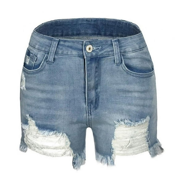 Women Fashion Casual Denim Booty Shorts High Waist Distressed Hole Jeans