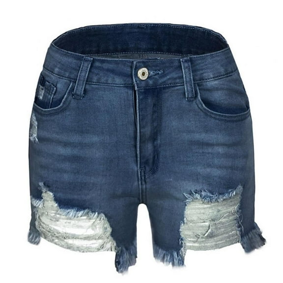 Women Fashion Casual Denim Booty Shorts High Waist Distressed Hole Jeans