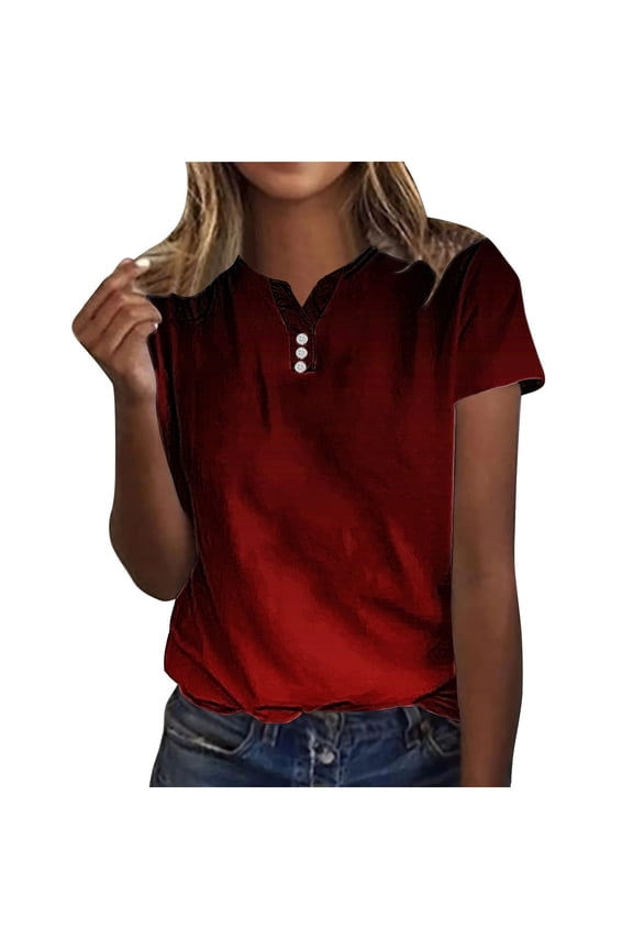 Women Fashion Casual Floral Print V-Neck Short Sleeve Loose Fit Blouse, Plus Size Relaxed Tee Top, Decorative Button Detail, Lightweight Comfortable Shirt for Daily Wear, Vacation or Work