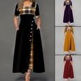 thumbnail image 1 of Women Fashion Casual Irregular Plaid Print Button Maxi Half Sleeve Round Neck Plus Size Party Dress, 1 of 2