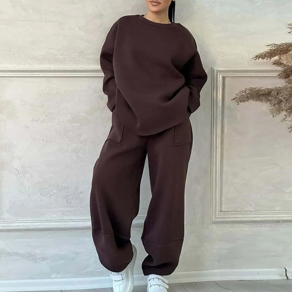 Women Fashion Casual Loose Crew Neck Long Sleeve Hoodie Long Pant Suit Women's Petite Wedding Pant Suits for Women Dressy Womens Pantsuits Bib Pants for Women Casual Jumpsuit Women's Jumpsuits plus