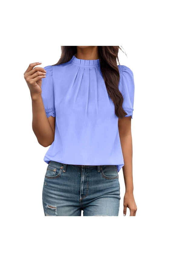 Women Fashion Casual Loose Fit Short Sleeve Solid Color Basic Tee Top Blouse Comfortable Daily Wear