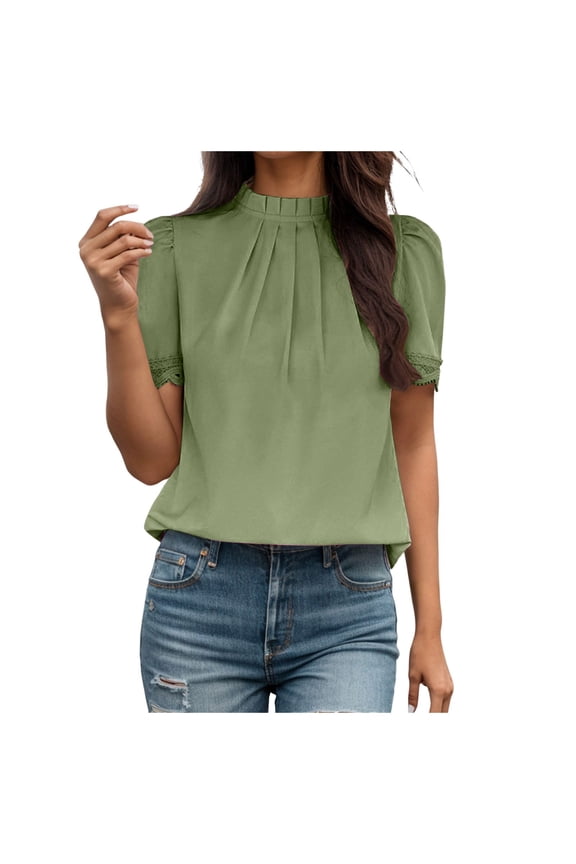 Women Fashion Casual Loose Fit Short Sleeve Solid Color Basic Tee Top Blouse Comfortable Daily Wear