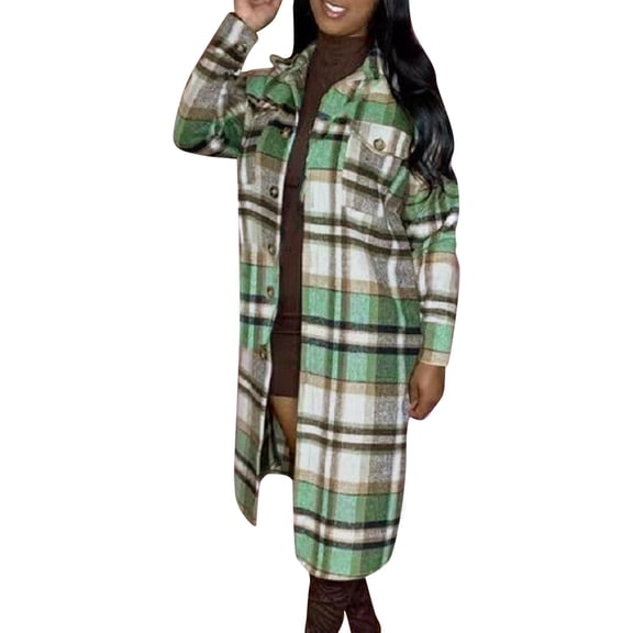 Women Fashion Casual Plaid Print Outwear Winter Long Sleeve Lapel Long Jacket Trench Coat With Mauve Jacket winter clothing for women