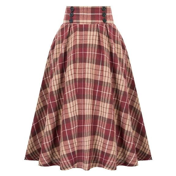Women Fashion Casual Plaid Skirtwith Pockets Vintage High Waist Pleated Skirt Vacation Holiday Female Dailywear