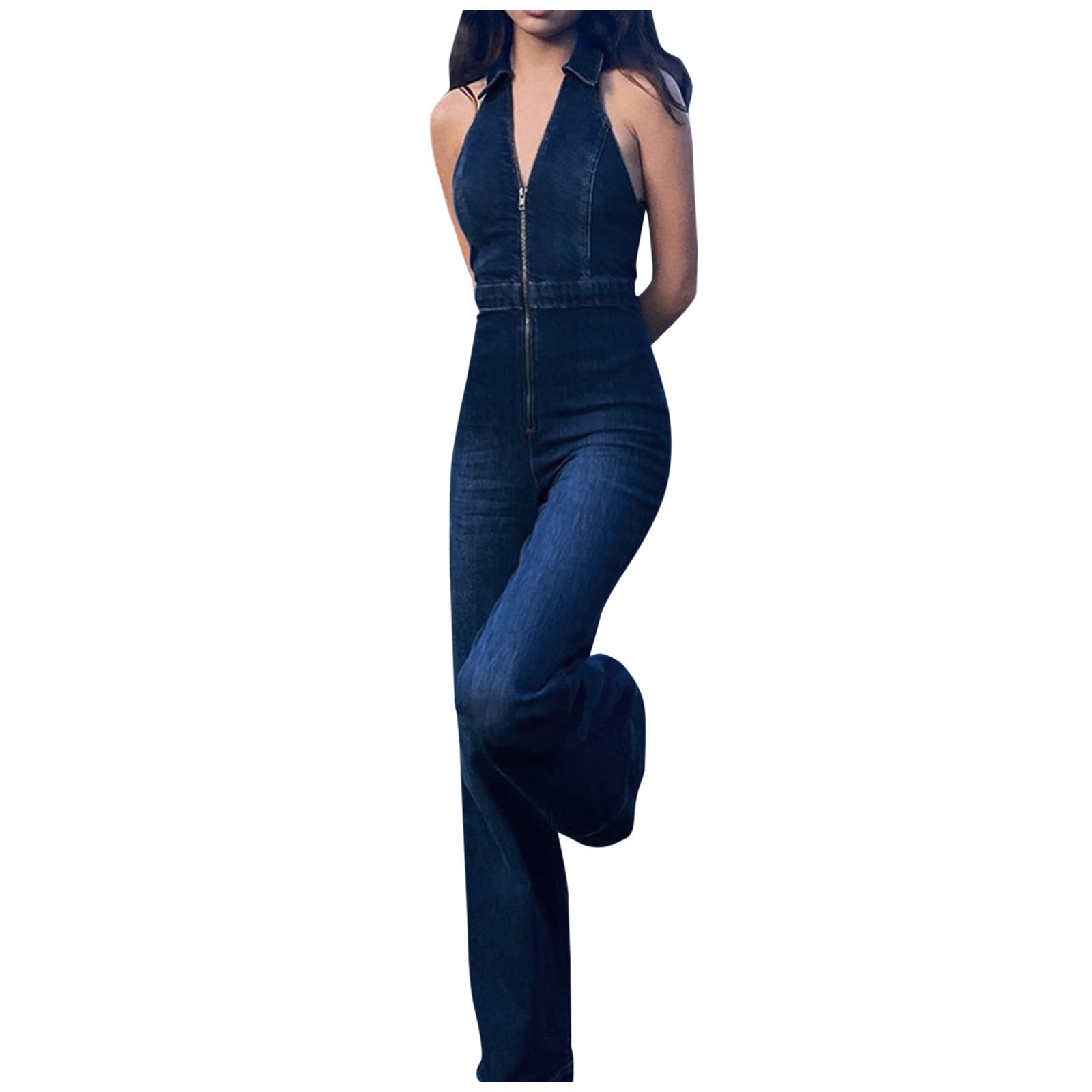 Women Fashion Casual Playsuits Jumpsuit Denim Daily High Waisted Wide