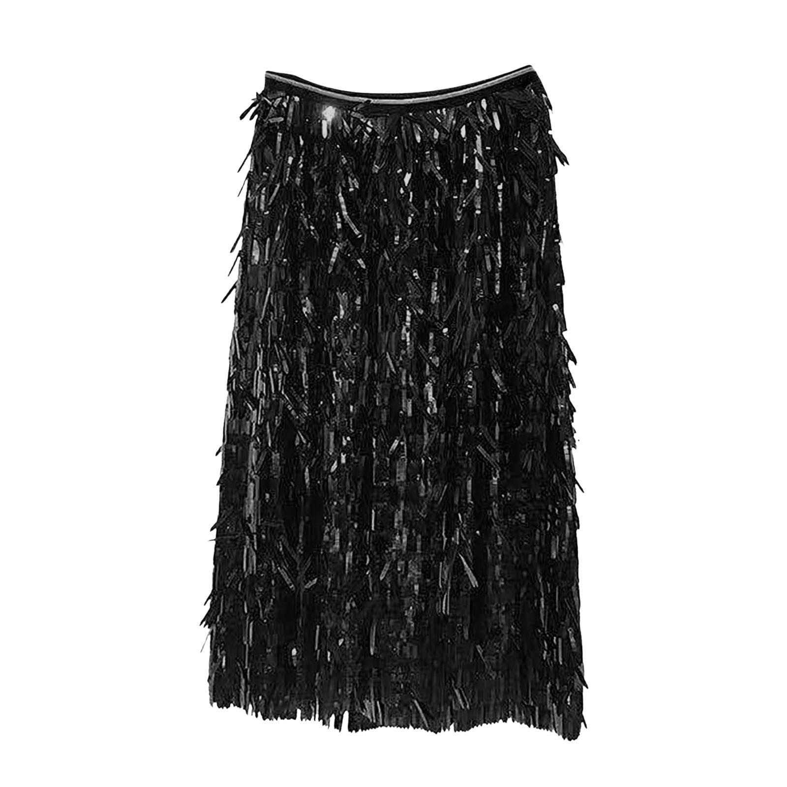 Women Fashion Casual Sequins Loose Skirt Party High Waist ALine Skirt