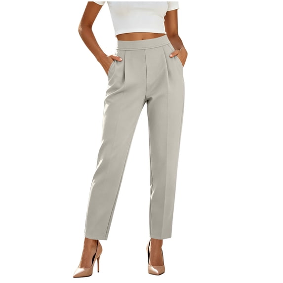 Women Fashion Casual Solid Color Casual High Waist Pocket Ladies Long Pants