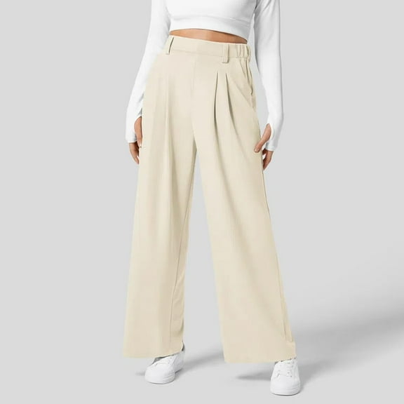 Women Fashion Casual Solid Color Wide Leg Elastic Pants Work Business Casual High Waisted Dress Pants Flowy Trousers Pants Women Petite Pants Casual Wide Leg Casual Pants for Women Cute Casual Pants