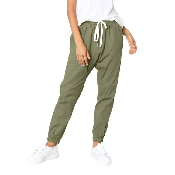Women Fashion Casual Solid ElasticWaist Pant With Pocket Loose Pants Trousers