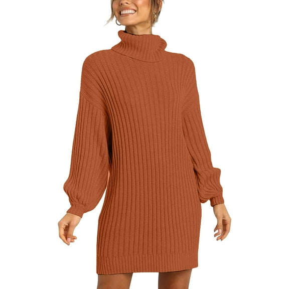 Women Fashion Casual Solid Long Sleeve Sweater Dress Turtleneck Sweater Pullover Dress Winter Date Night Dress Dress Women Long Petite Dresses for Leggings Sweater Dress Long Sweater Dresses for Women