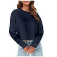 thumbnail image 1 of Women Fashion Casual Solid Round Neck Long Sleeve Sexy Crop T Shirt Top, 1 of 2