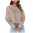 thumbnail image 1 of Women Fashion Casual Solid Round Neck Long Sleeve Sexy Crop T Shirt Top, 1 of 2