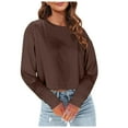 thumbnail image 1 of Women Fashion Casual Solid Round Neck Long Sleeve Sexy Crop T Shirt Top, 1 of 2