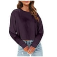 thumbnail image 1 of Women Fashion Casual Solid Round Neck Long Sleeve Sexy Crop T Shirt Top, 1 of 2