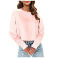 thumbnail image 1 of Women Fashion Casual Solid Round Neck Long Sleeve Sexy Crop T Shirt Top, 1 of 2