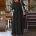 thumbnail image 1 of Women Fashion Casual Solid Round Neck Short Sleeve Mid Length Long Dress Fall Dresses for Women Casual Summer Dresses Casual Turtleneck Dress Dress with Pockets Long Cute Winter Dresses for Women, 1 of 4