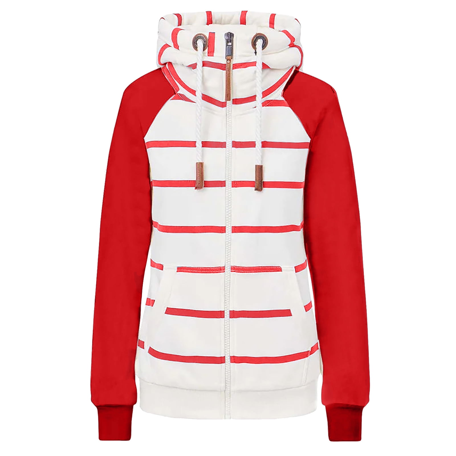 Women Fashion Casual Stripe Print Zipper Long Womens Winter Coat