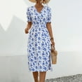 thumbnail image 1 of Women Fashion Casual Summer Short Sleeve V-Neck Print Mid-calf Dress, 1 of 8
