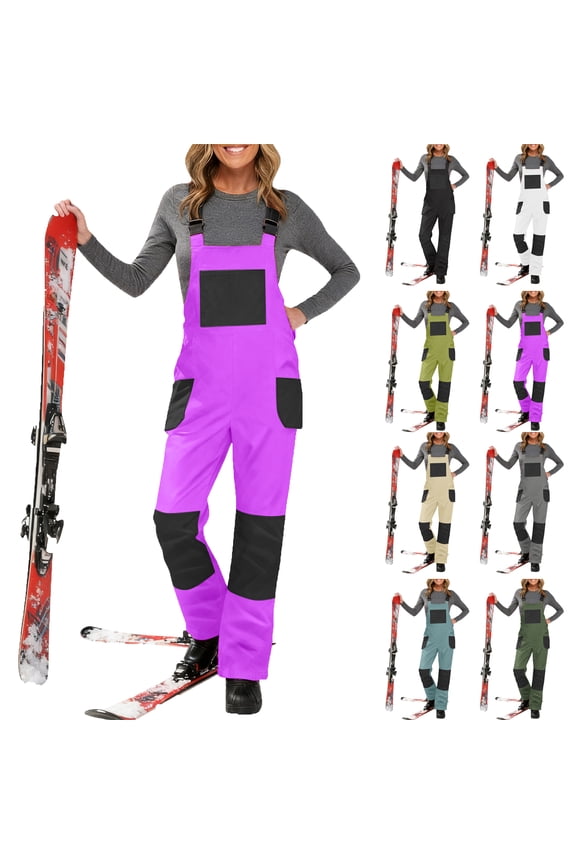 Women Fashion Casual Thick Bib Snow Pants Snowboard Skisuit Outdoor Sports Zipper Ski Suit Women's Snow Ski Overalls Windproof Insulated Romper Snowpants