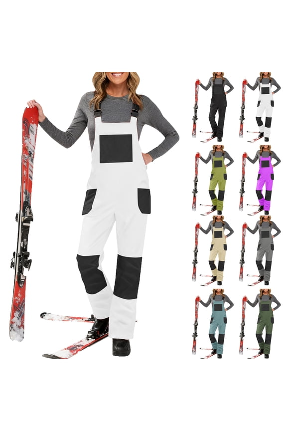 Women Fashion Casual Thick Bib Snow Pants Snowboard Skisuit Outdoor Sports Zipper Ski Suit Women's Snow Ski Overalls Windproof Insulated Romper Snowpants